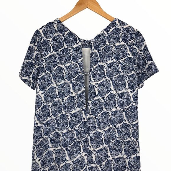 Lulus Taj Mahal Tour Blue Print Shift Mini Dress size XS Short Sleeve Cutout - Picture 7 of 13